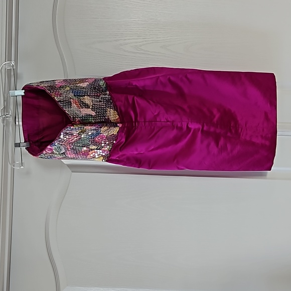 PATRICIA RHODES Sleeveless Silk Magenta and multi colored sequins dress Size 8 - Picture 8 of 16